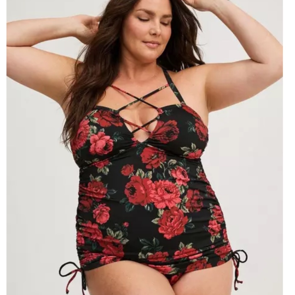 Wireless Cross Front Swim Dress With Brief, 2X